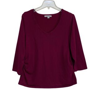 Studio Works Sweater Top Women Sz XL Plum Purple Long Sleeve V-Neck Ruched Sides